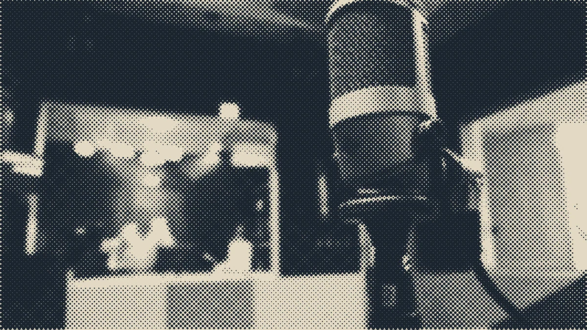 A microphone in a recording studio.