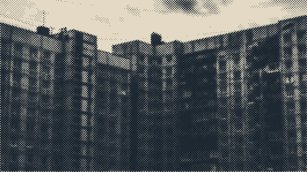 A concrete building.